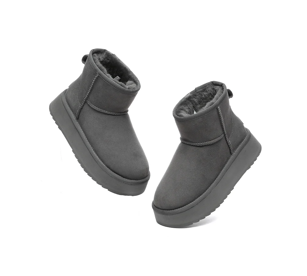 EVERAU? UGG Boots Sheepskin Wool Ankle Platform Thick Bottom Mini Classic