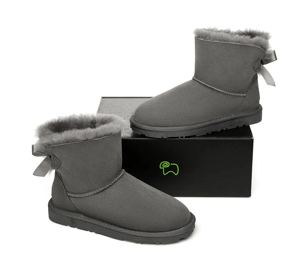 EVERAU? UGG Boots Women Sheepskin Wool Mini Single Back Bow