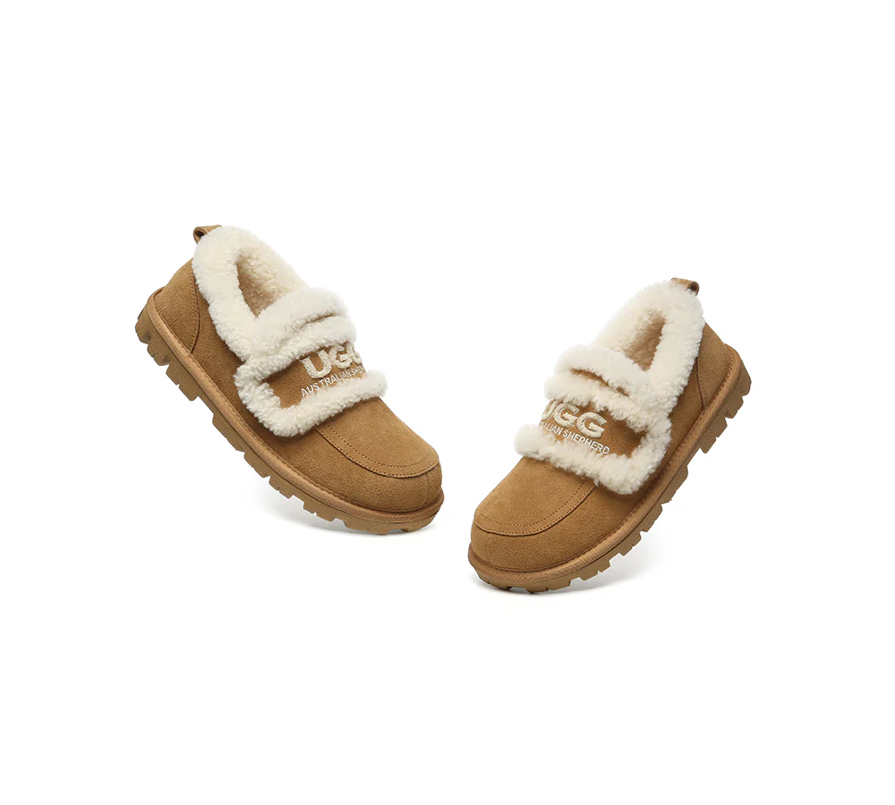 AUSTRALIAN SHEPHERD? UGG Slippers Women Sheepskin Wool Ankle Rilee Loafers