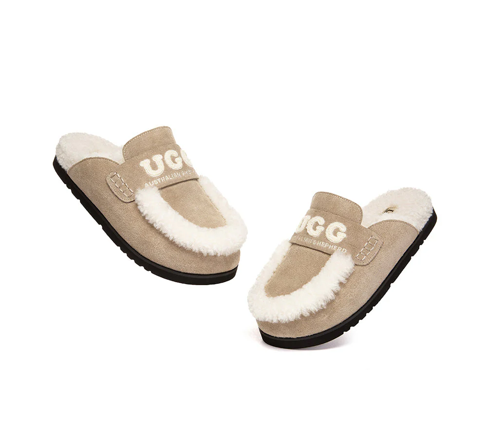 AUSTRALIAN SHEPHERD? UGG Slippers Women Sheepskin Wool Shearling Lora