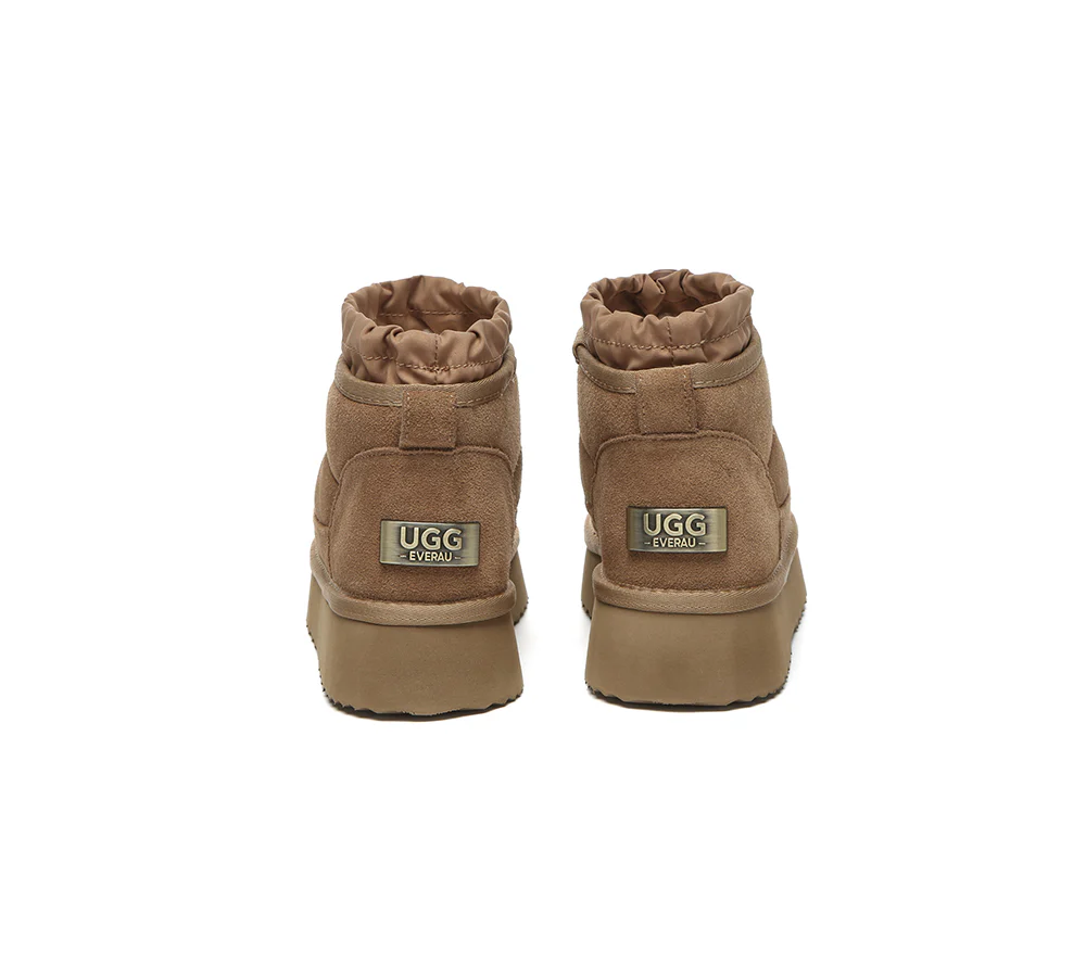 UGG EVERAU? UGG Boots Women Sheepskin Wool Drawstring Platform Picken