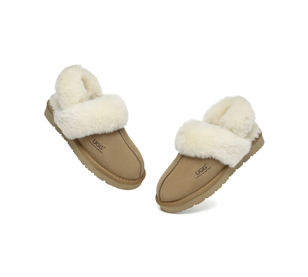 AUSTRALIAN SHEPHERD? UGG Slippers Women Removable Wool Strap Slingback Muffin Fluffy