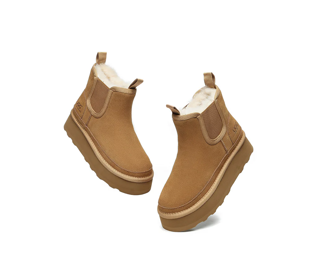 AUSTRALIAN SHEPHERD? UGG Boots Sheepskin Wool Elastic Band Platform Chelsie