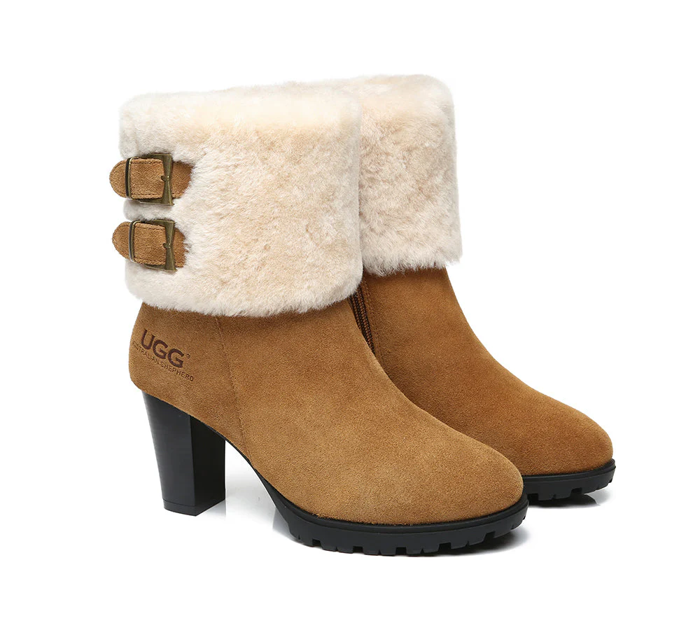 AUSTRALIAN SHEPHERD? UGG Boots Women Shearling Zipper Heel Candice