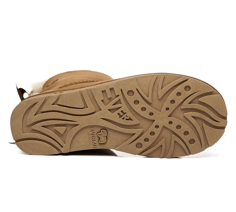 EVERAU? UGG Boots Women Sheepskin Wool Mini Single Back Bow