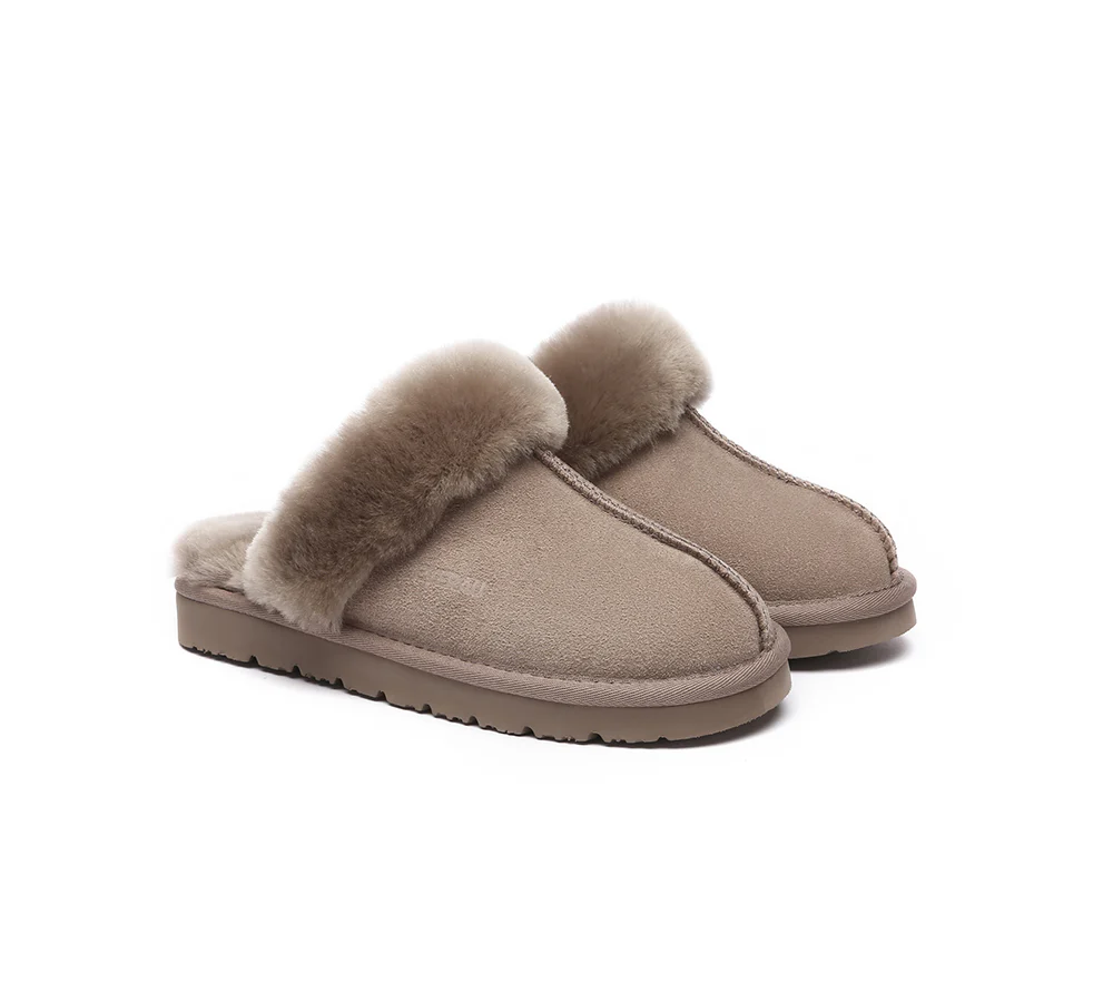 EVERAU? UGG Slippers Sheepskin Wool Suede Scuff Muffin