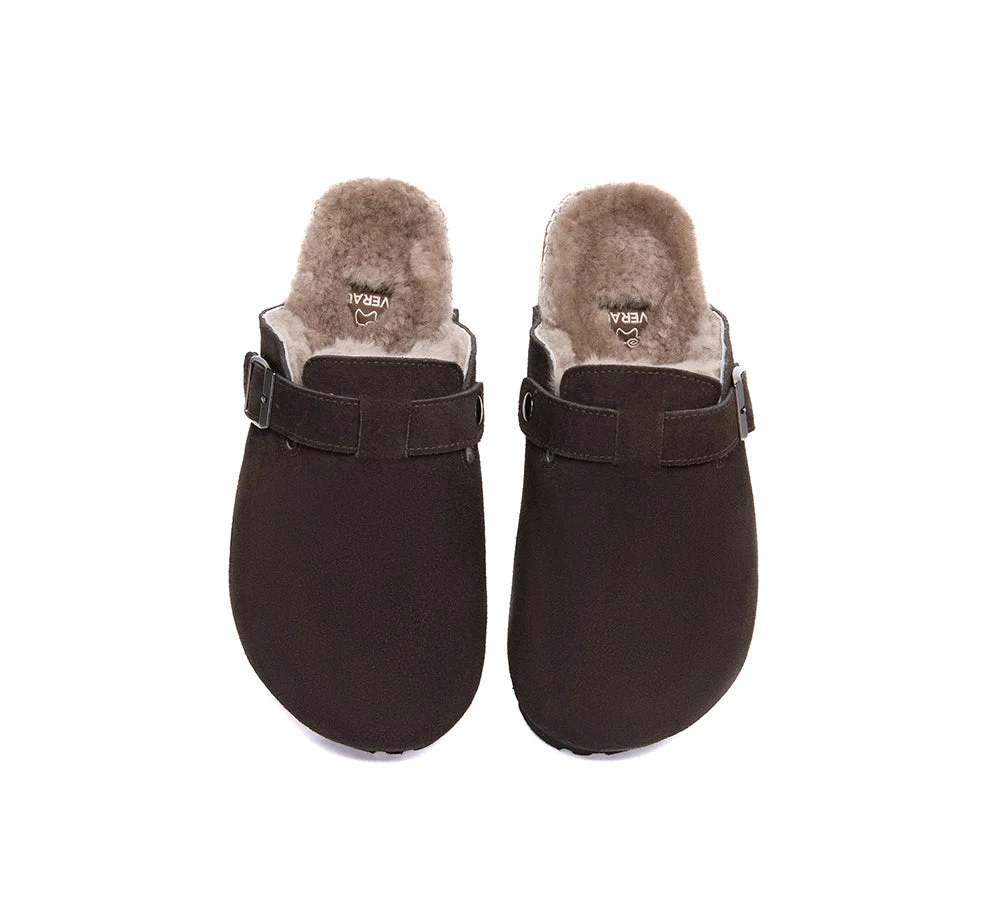 EVERAU? UGG Slippers Sheepskin Wool Adjustable Strap Clog Hazco