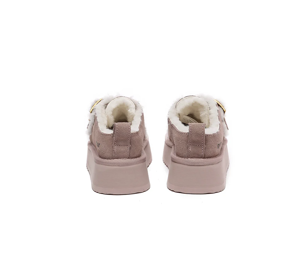 EVERAU? UGG Slippers Sheepskin Wool Adjustable Buckle Ankle Platform Tobias