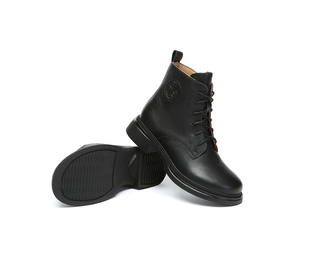 EVERAU? Women Leather Lace Up Zipper Ankle Boots Gabriela