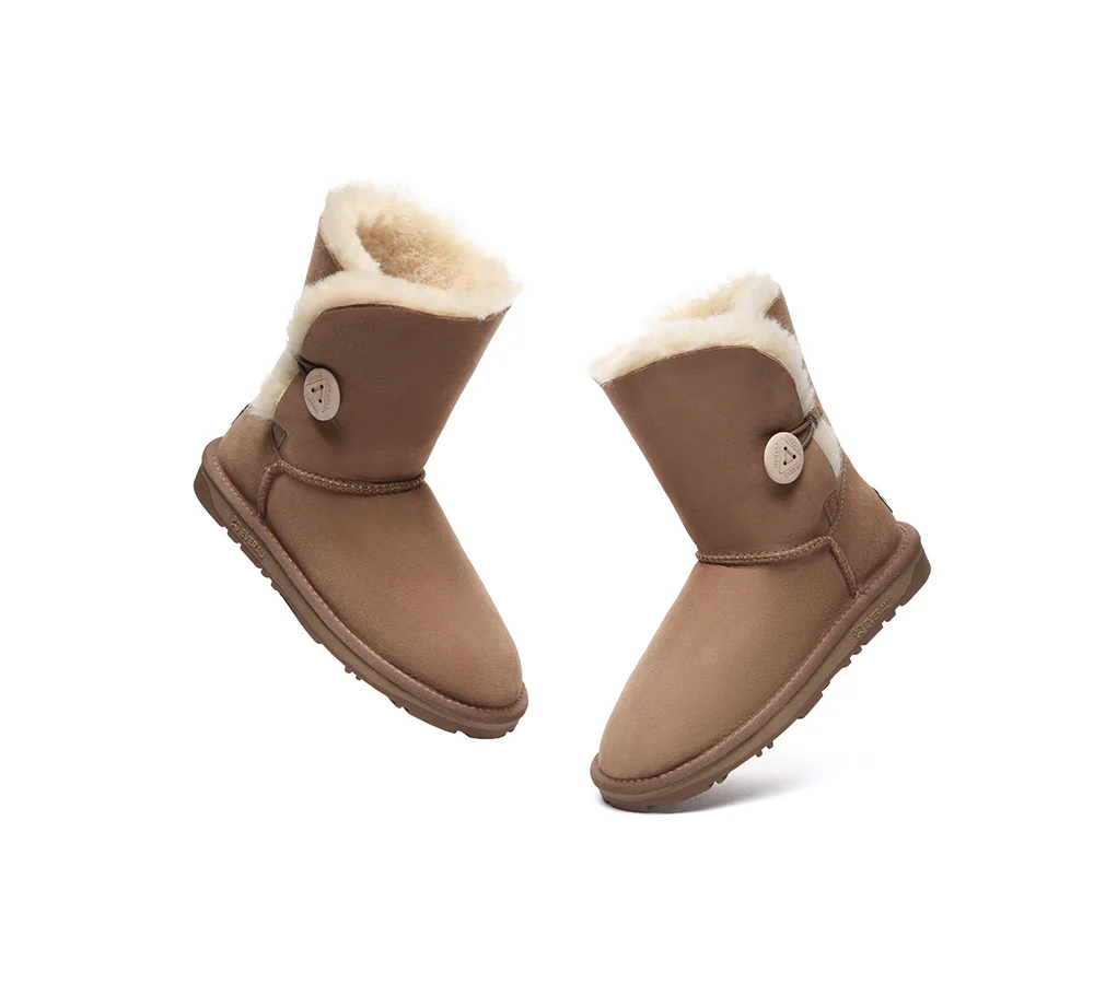 UGG EVERAU? UGG Boots Double Faced Sheepskin Wool Short Button