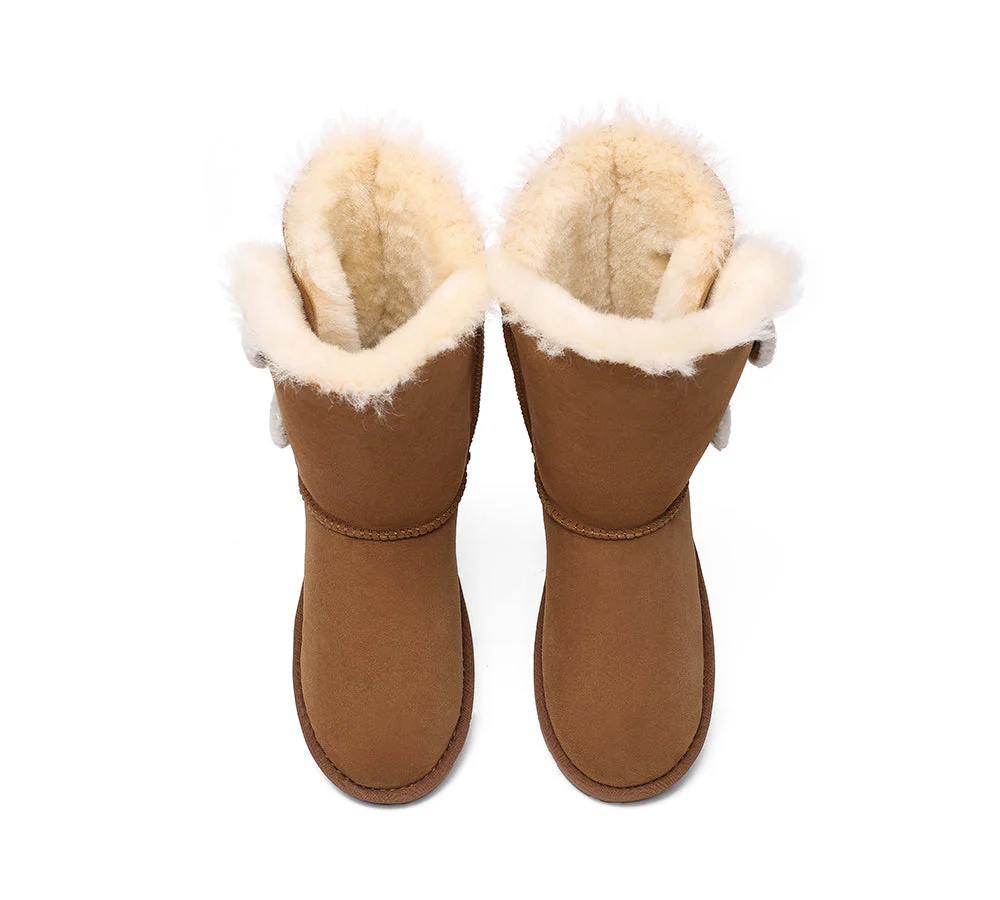 EVERAU? UGG Boots Women Sheepskin Wool Twin Button Short Espina