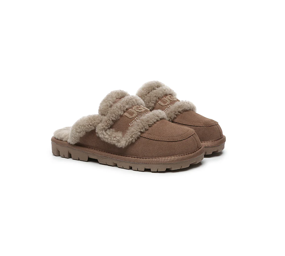 AUSTRALIAN SHEPHERD? UGG Slippers Women Sheepskin Wool Shearling Lined Rilee