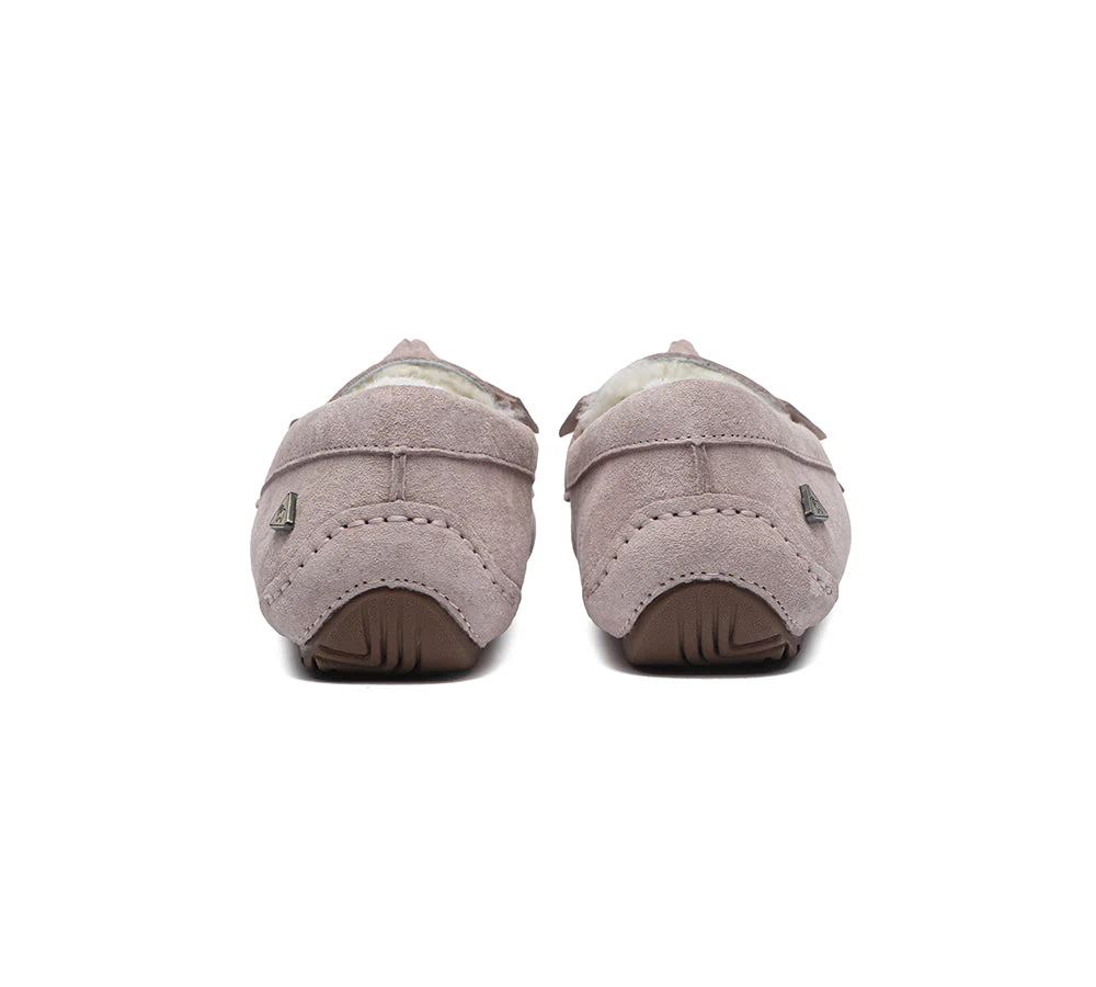 EVERAU? UGG Slippers Women Sheepskin Wool Bow Ankle Woven Moccasins