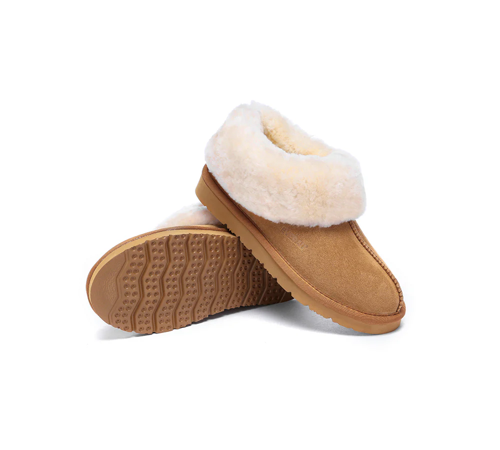 EVERAU? UGG Slippers Sheepskin Wool Suede Ankle Homey