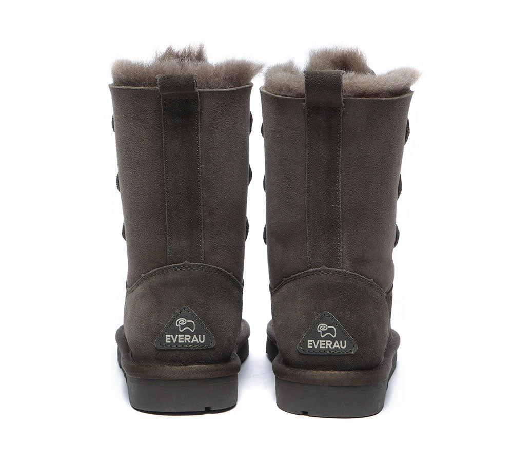 EVERAU? UGG Boots Women Sheepskin Wool Lace Up Tall Stark