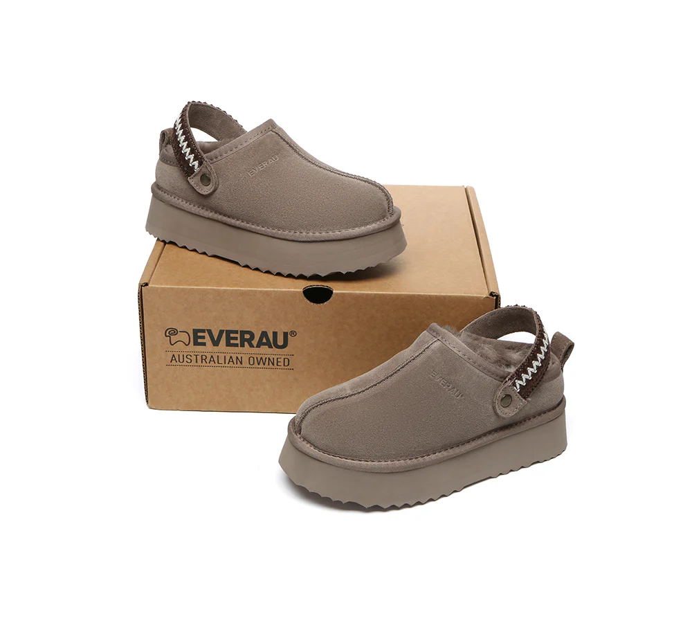 EVERAU? UGG Slippers Sheepskin Wool Slingback Kintted Platform Maeve