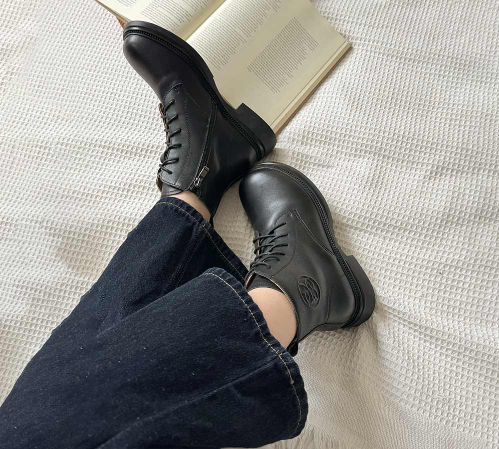 EVERAU? Women Leather Lace Up Zipper Ankle Boots Gabriela