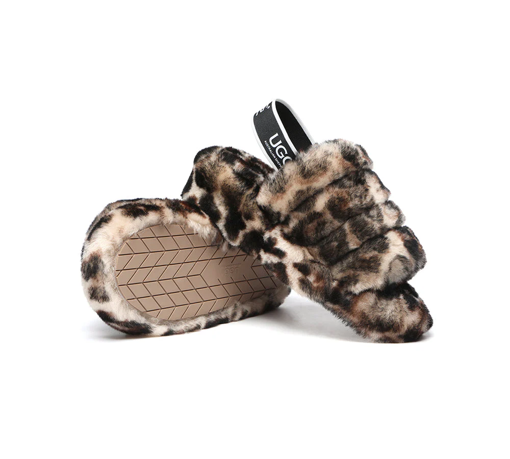 AUSTRALIAN SHEPHERD? UGG Women Slingback Leopard Print Fluffy Slides Pamela