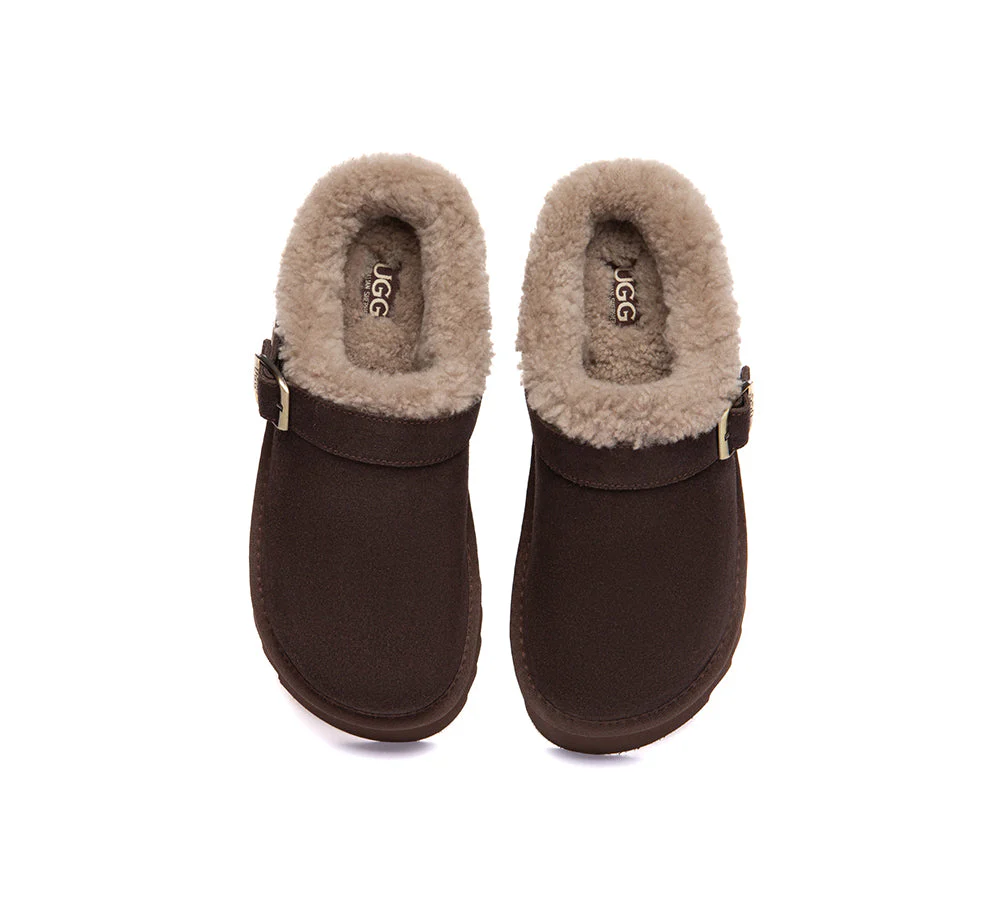 AUSTRALIAN SHEPHERD? UGG Slippers Sheepskin Wool Adjustable Strap Platform Pulsey