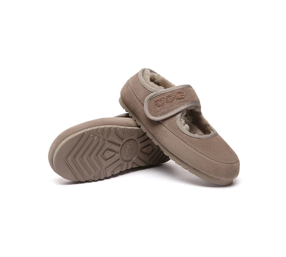 AUSTRALIAN SHEPHERD? UGG Slippers Sheepskin Wool Adjustable Strap Mary Jane Velvi