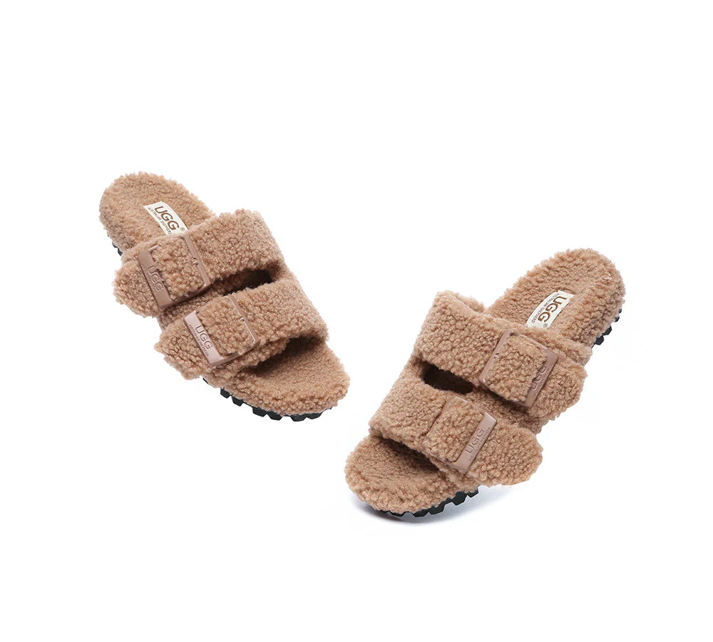 AUSTRALIAN SHEPHERD? UGG Women Shearling Buckle Sandal Slides Jennie