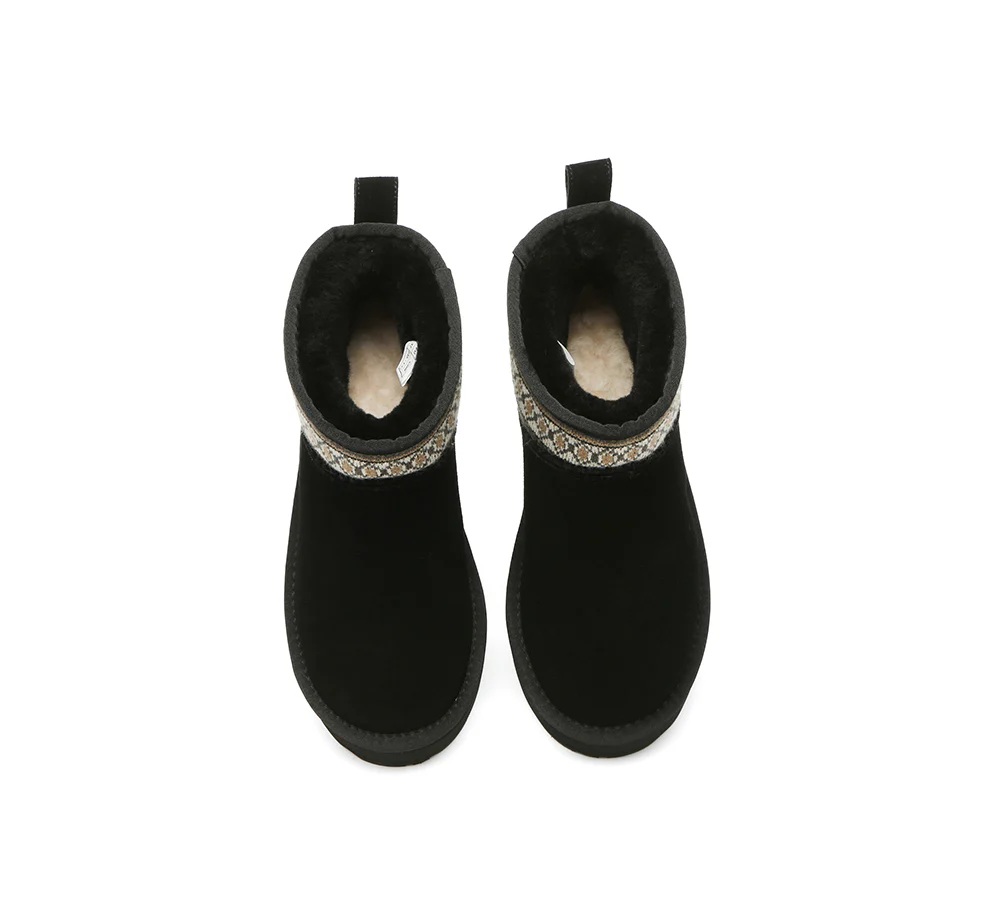 EVERAU? UGG Boots Sheepskin Wool Woven Ankle Platform Grantlee