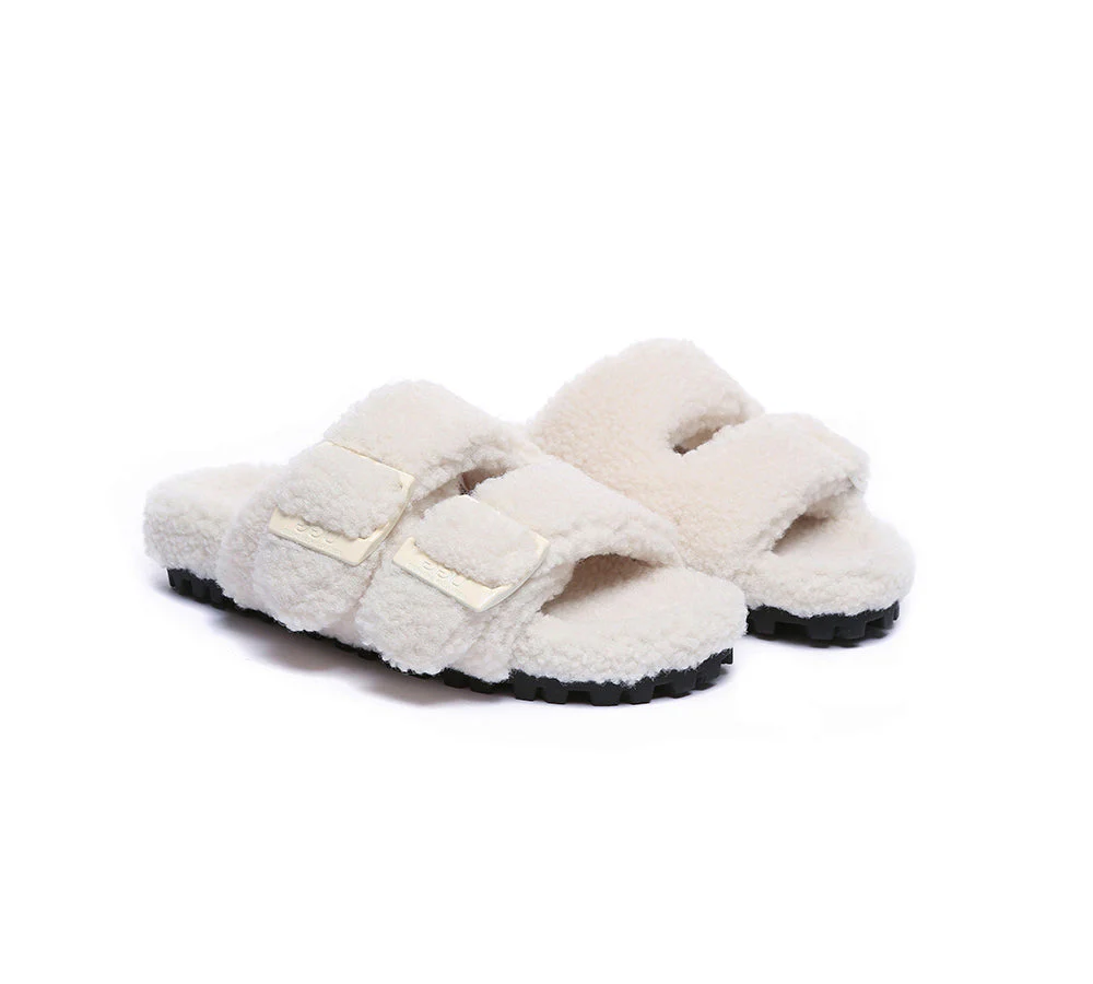 AUSTRALIAN SHEPHERD? UGG Women Shearling Buckle Sandal Slides Jennie