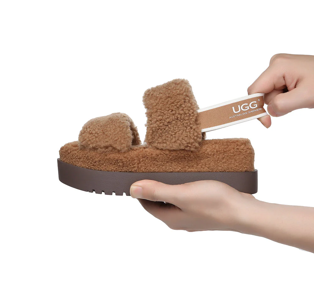 AUSTRALIAN SHEPHERD? UGG Women Double Strap Slingback Platform Fluffy Slides Lyam