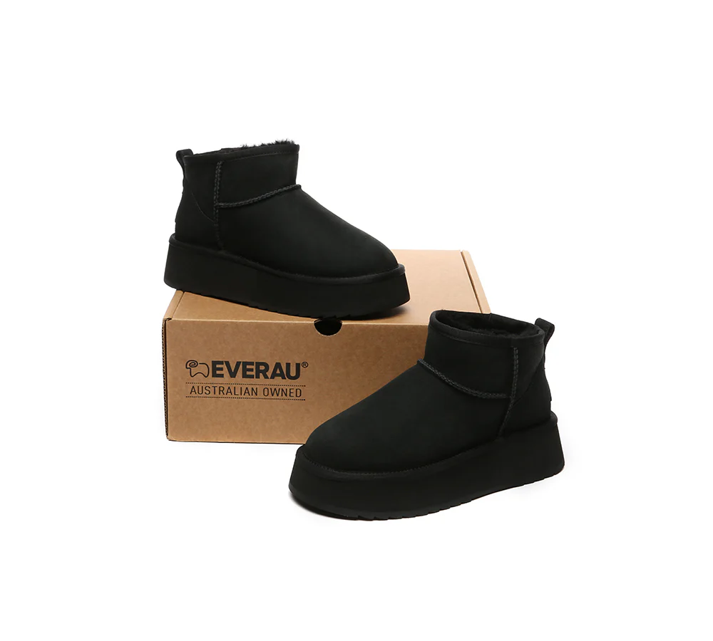 EVERAU? UGG Boots Sheepskin Wool Ankle Ultra Mini Platform