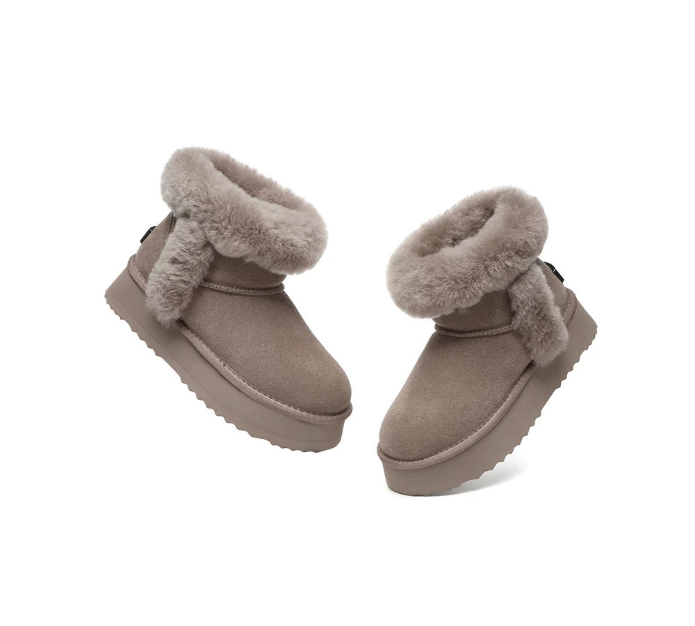 UGG EVERAU? UGG Boots Women Sheepskin Wool Shearling Lined Mini Platform Kazzi