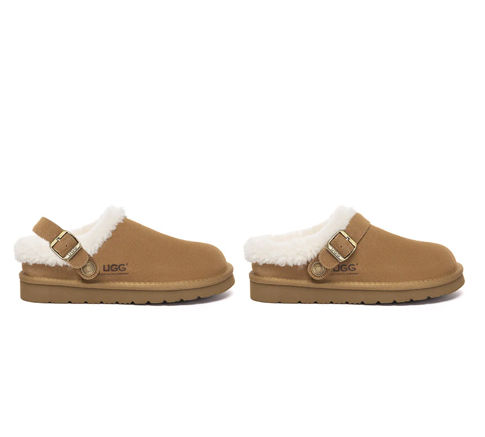 AUSTRALIAN SHEPHERD? UGG Slippers Sheepskin Wool Adjustable Strap Ankle Clog Pulsey
