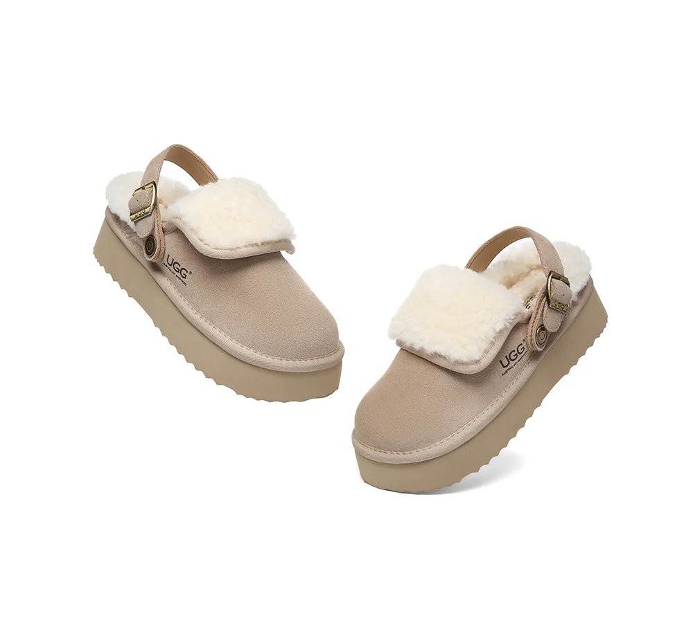 AUSTRALIAN SHEPHERD? UGG Slippers Sheepskin Wool Slingback Platform Tenley