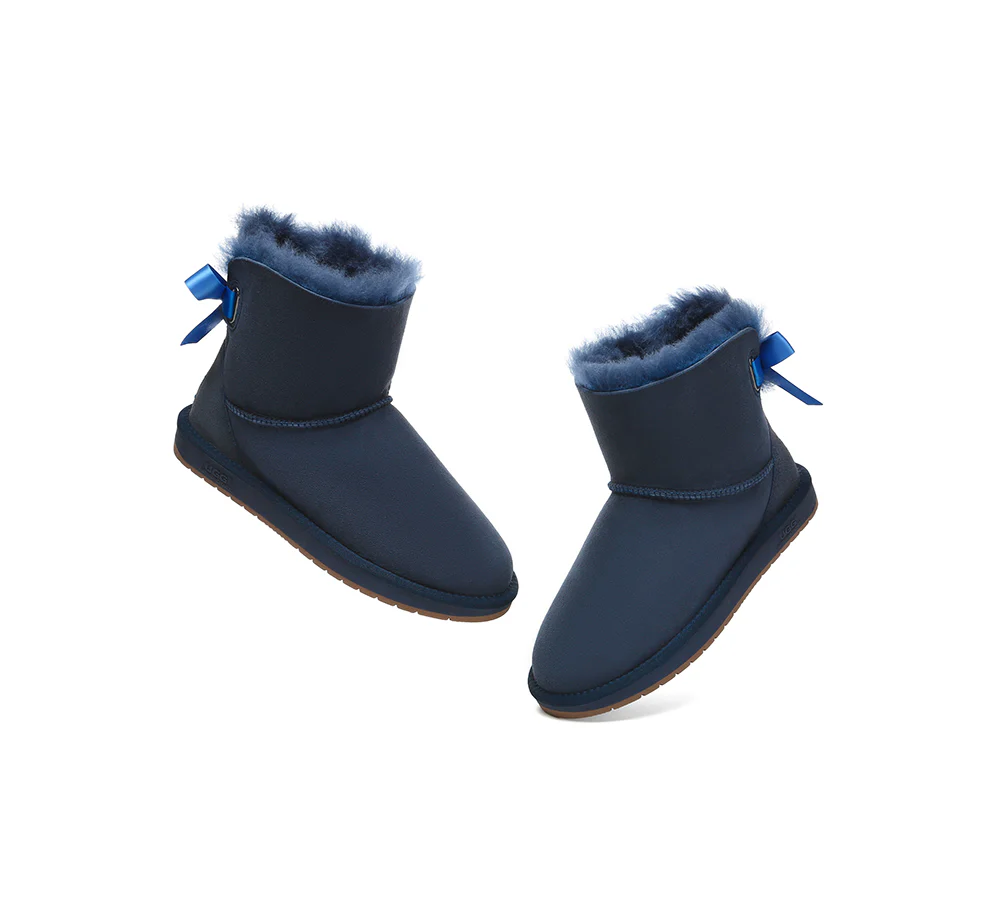UGG EXPRESS? Beyond Blue UGG Boots Sheepskin Wool Mini Back Bow