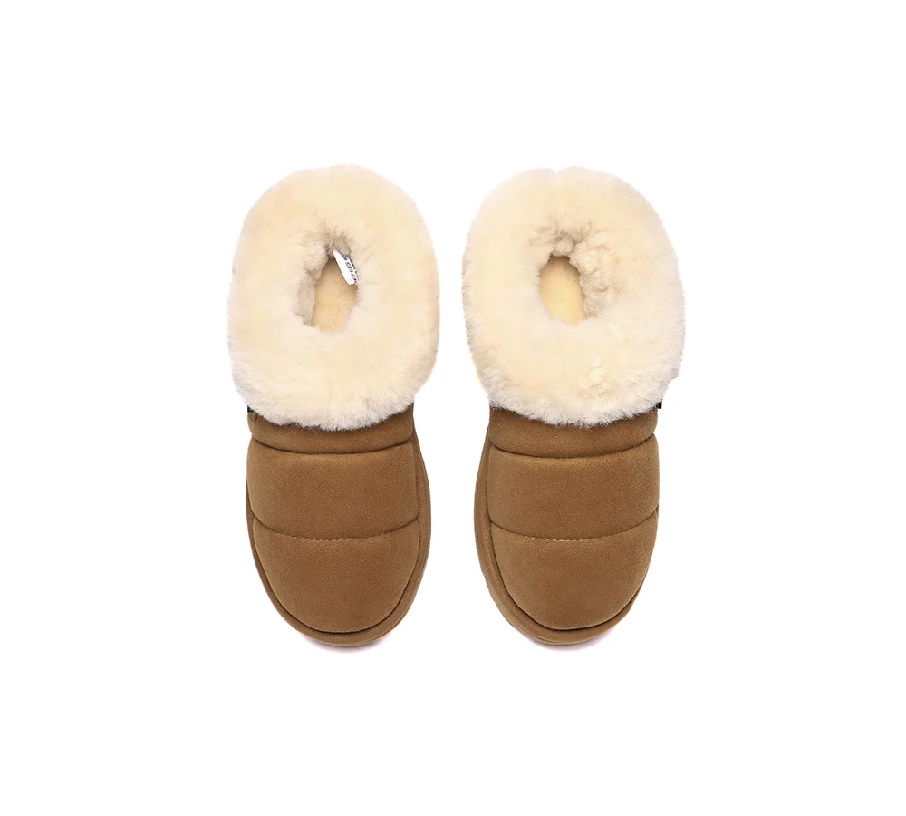 UGG EVERAU? UGG Slippers Women Sheepskin Wool Collar Ankle Platform Ulrika