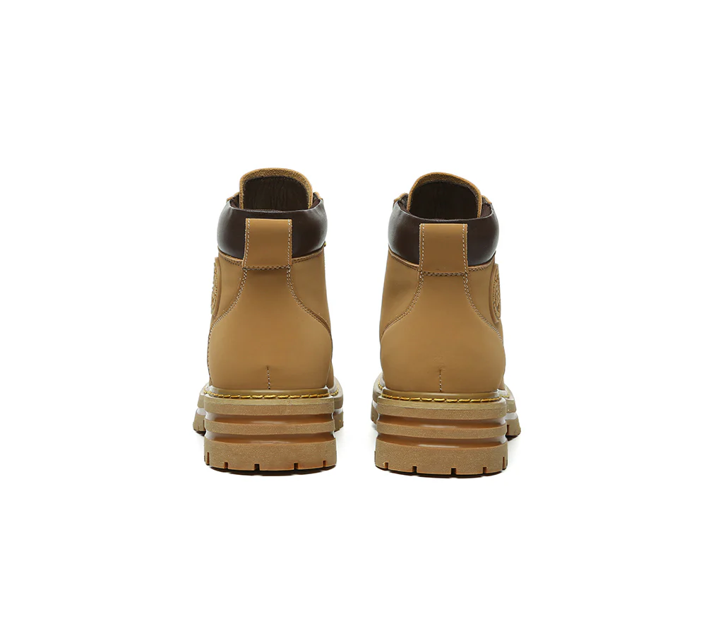 EVERAU? UGG Boots Women Leather Sheepskin Wool Lace Up Chunky Aubrey