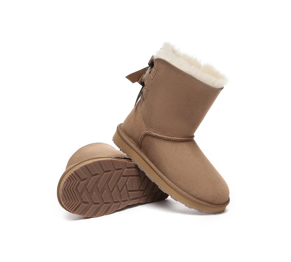 Urban UGG? UGG Boots Women Double faced Sheepskin Wool Short Back Bow