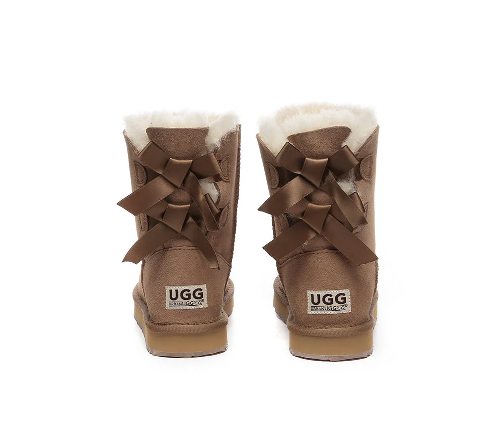 Urban UGG? UGG Boots Women Double faced Sheepskin Wool Short Back Bow