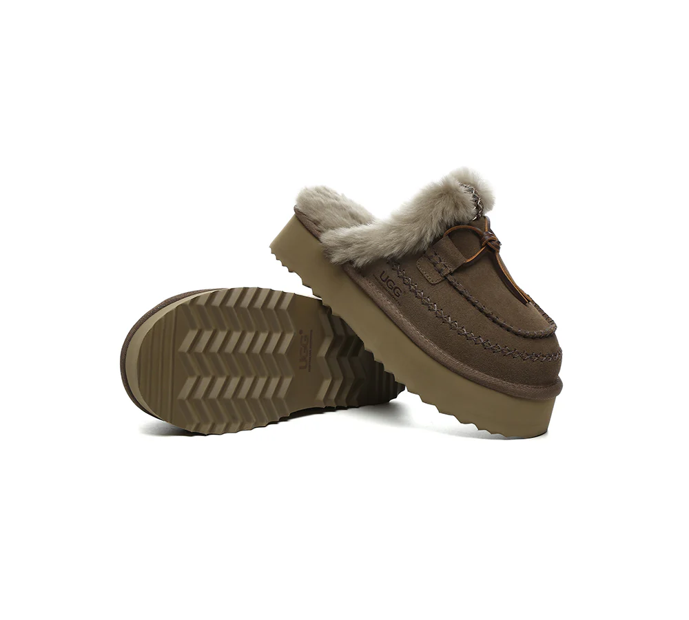 AUSTRALIAN SHEPHERD? UGG Slippers Women Sheepskin Wool Platform Sammy