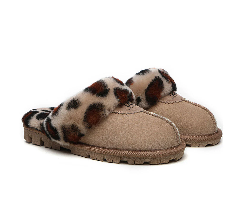 AUSTRALIAN SHEPHERD? UGG Slippers Women Double Face Sheepskin Wool Leopard Print