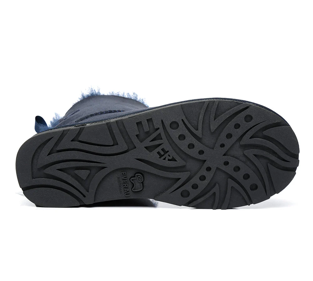 EVERAU? UGG Boots Women Sheepskin Wool Mini Single Back Bow