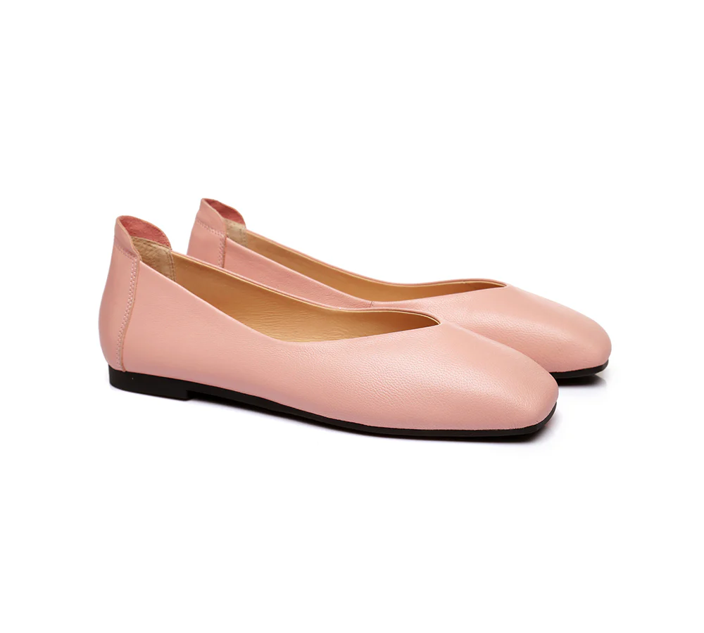 EVERAU? Women Leather Square Toe Ballet Flats Linda