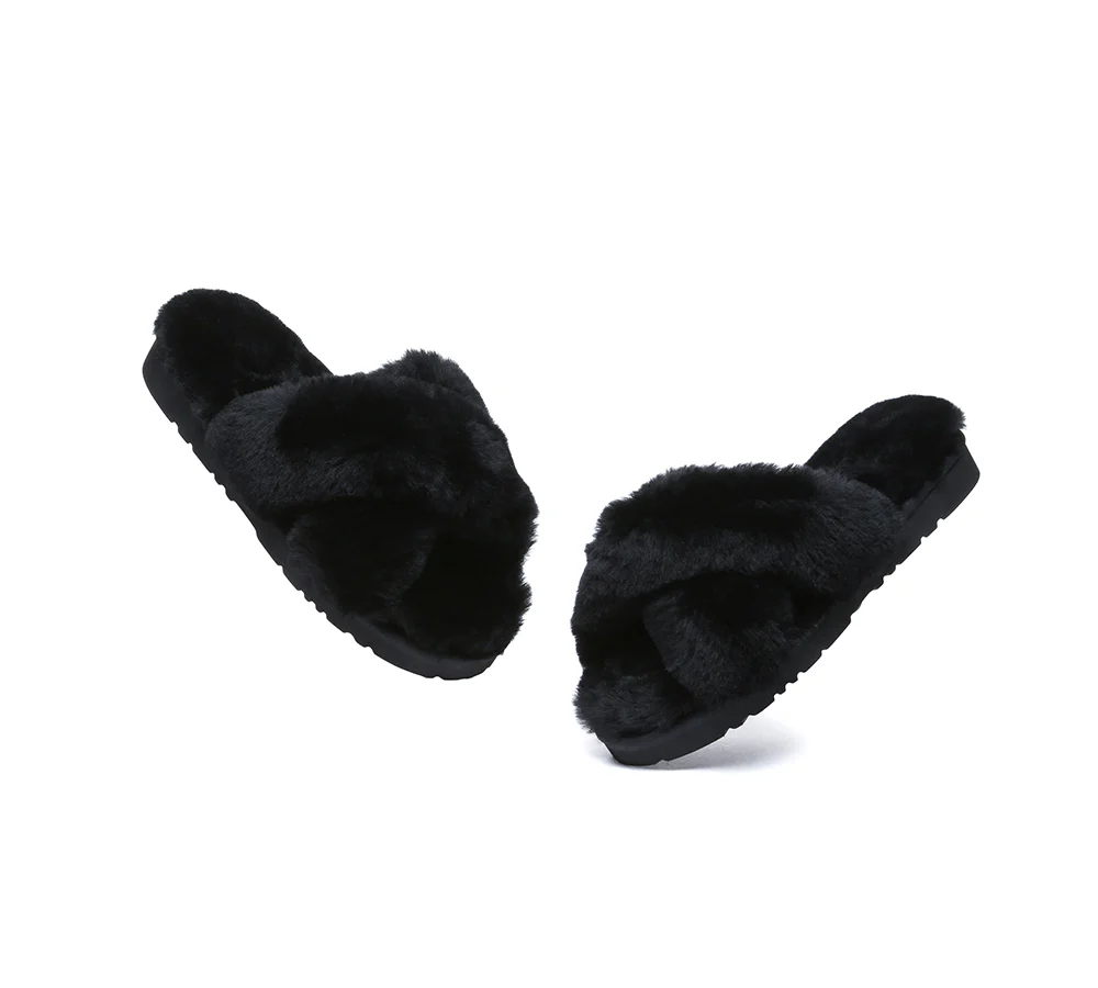 EVERAU? UGG Women Crossover Fluffy Slides Leanna