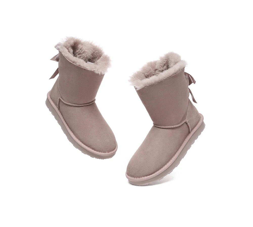 Urban UGG? UGG Boots Women Double faced Sheepskin Wool Short Back Bow