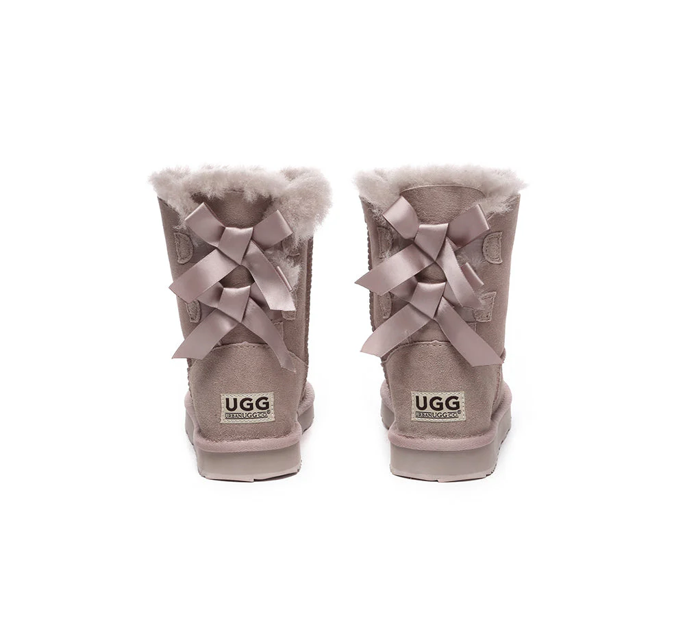 Urban UGG? UGG Boots Women Double faced Sheepskin Wool Short Back Bow