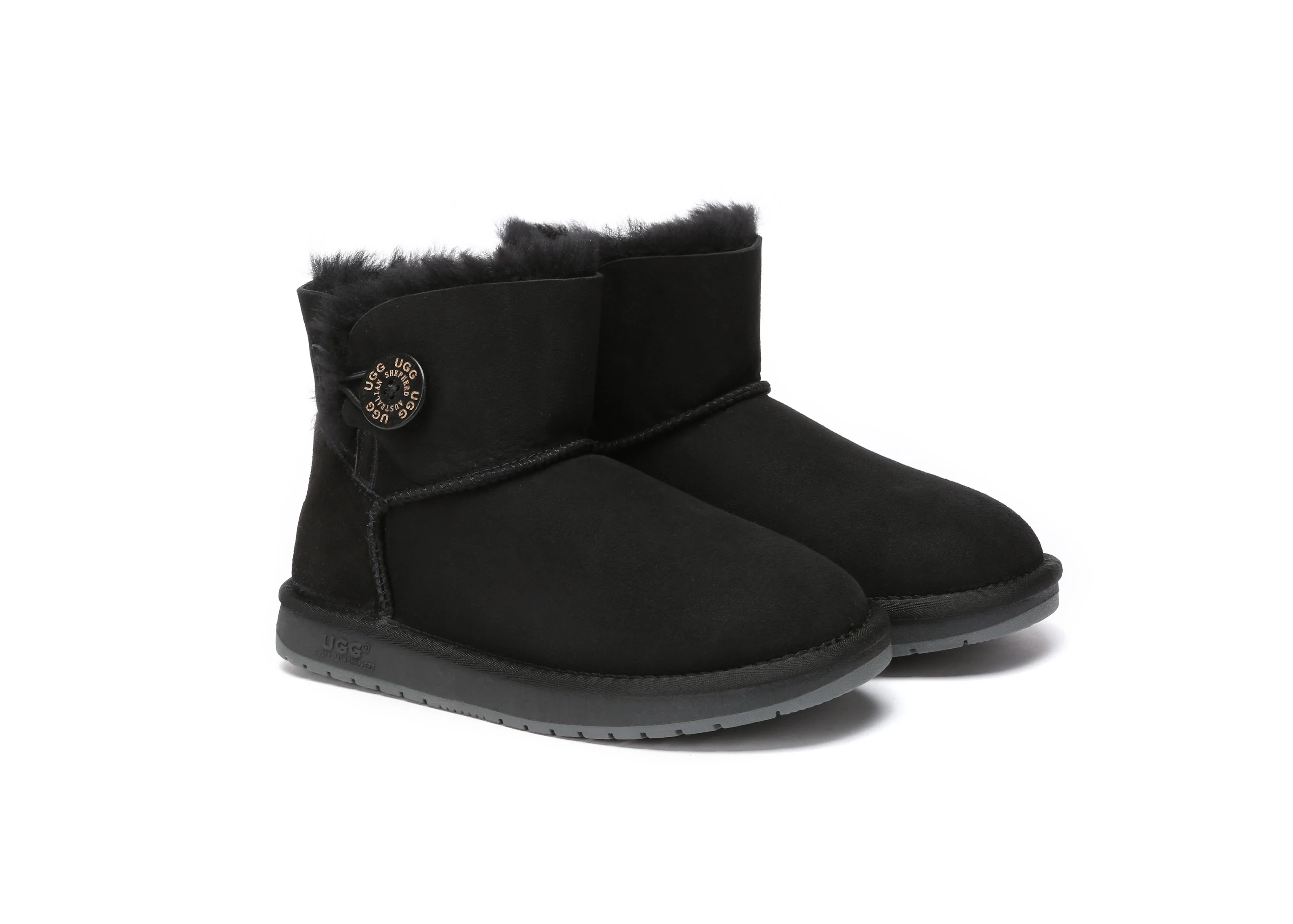 AUSTRALIAN SHEPHERD? UGG Boots Double Face Sheepskin Wool Mini Button