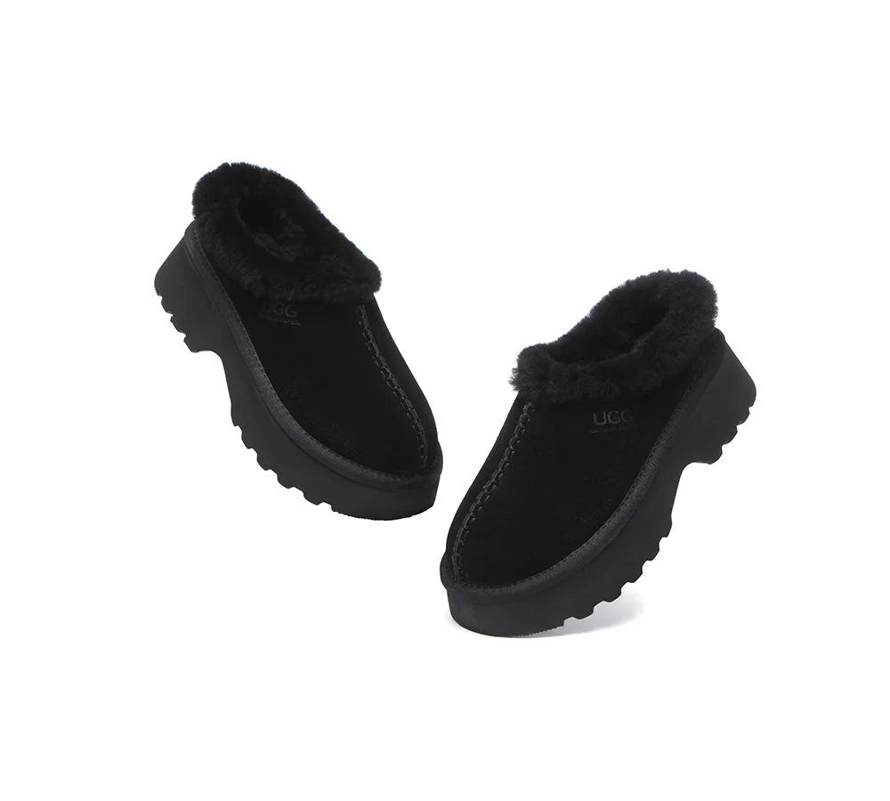 AUSTRALIAN SHEPHERD? UGG Slippers Sheepskin Wool Ankle Chunky Platform Adrian