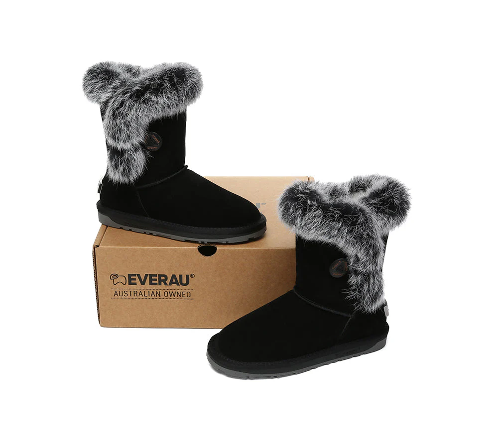 UGG EVERAU? UGG Boots Women Sheepskin Wool Collar Short Button Donna