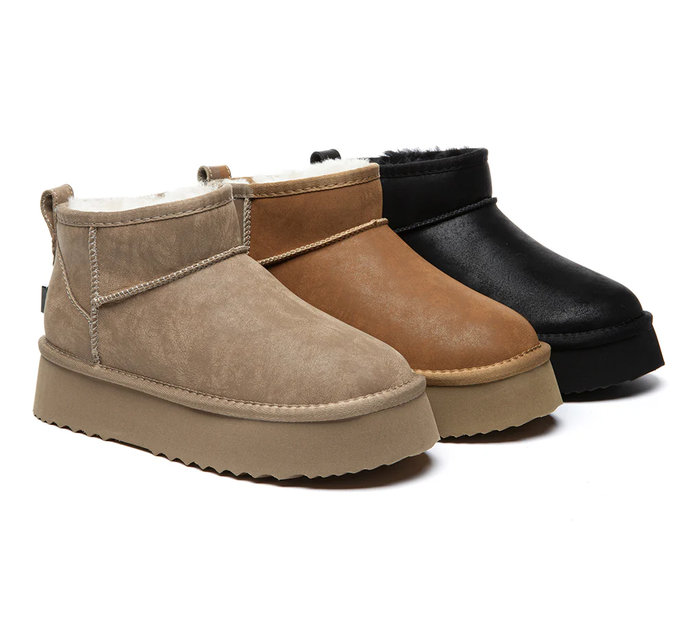 UGG EVERAU? UGG Boots Women Sheepskin Wool Ankle Platform Romi