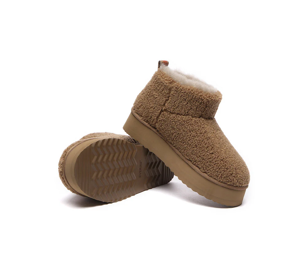 EVERAU? UGG Boots Sheepskin Wool Plush Ankle Ultra Platform Teddycozy