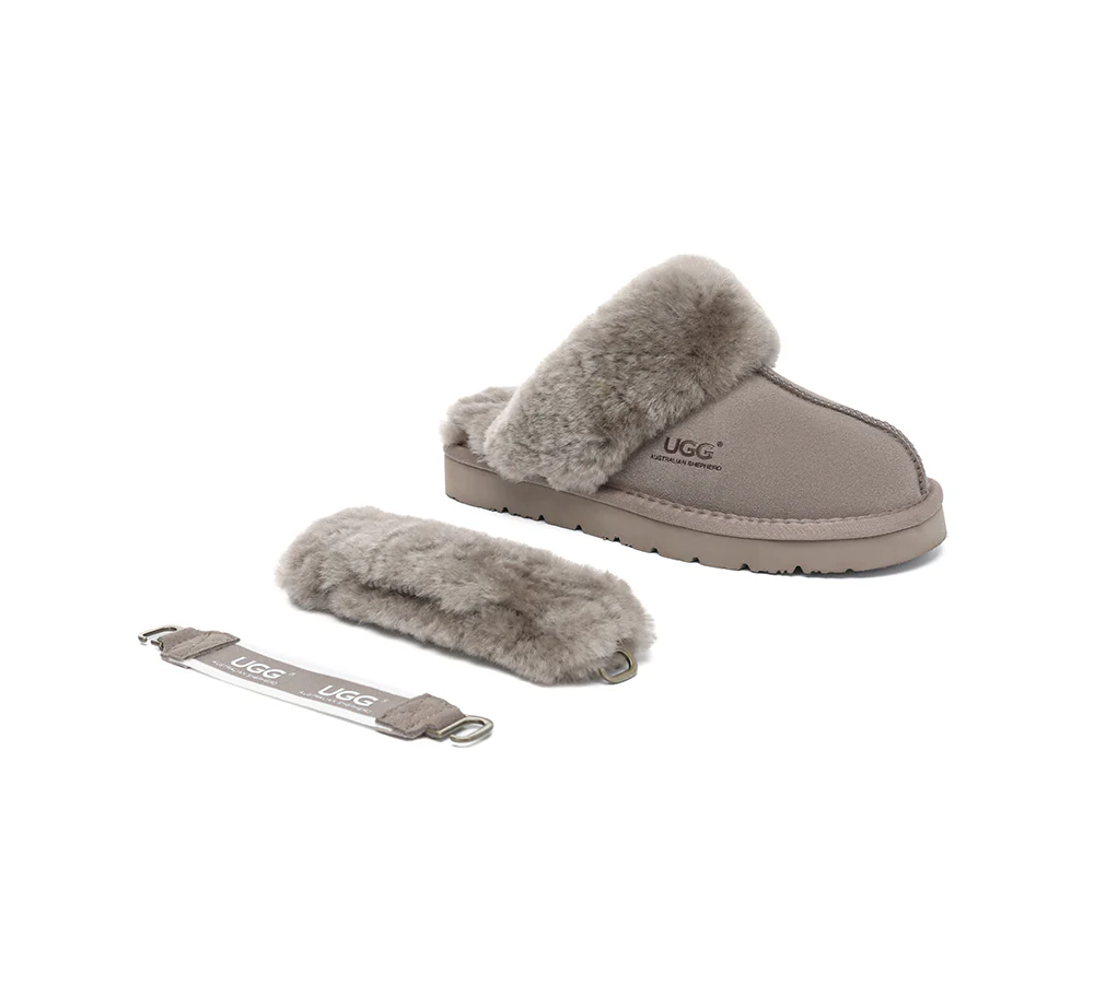 AUSTRALIAN SHEPHERD? UGG Slippers Women Removable Wool Strap Slingback Muffin Fluffy